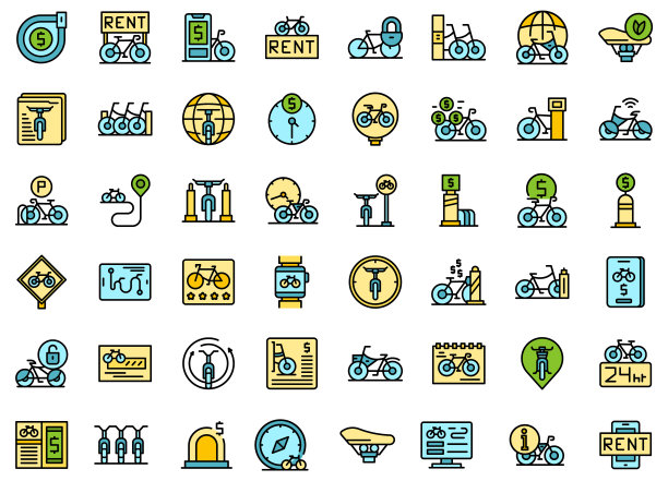 共享单车图标设置矢量平坦图片下载