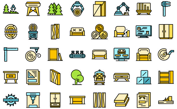 家具制造图标设定轮廓矢量。生产组装图片下载