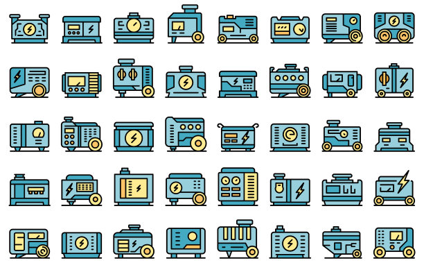 发电机图标设置矢量平坦图片下载