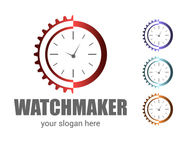 钟表匠或钟表匠抽象标志。制表学校标志。手表恢复图标。时钟维修服务。图片下载