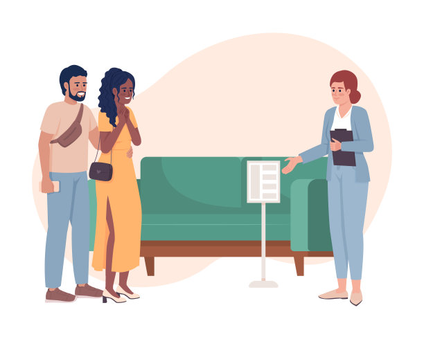 卖方顾问展示沙发二维矢量隔离图图片下载