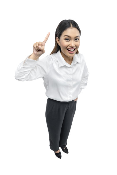 亚洲女商人举手示意图片下载