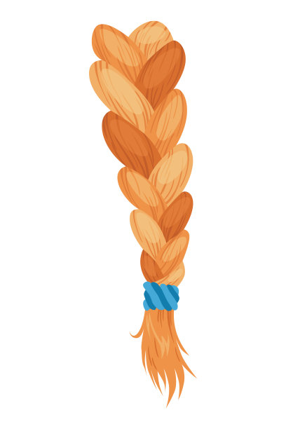 头发编织。女性时尚长辫子。自然颜色的人类头发矢量插图。卡通艺术插图与缎带孤立的白色背景图片下载