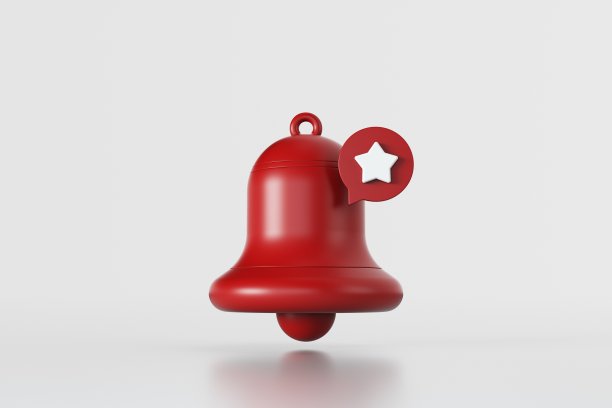 红色通知铃和白色背景上的星形图片下载