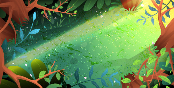奇幻森林草坪和林地中的神奇阳光图片下载