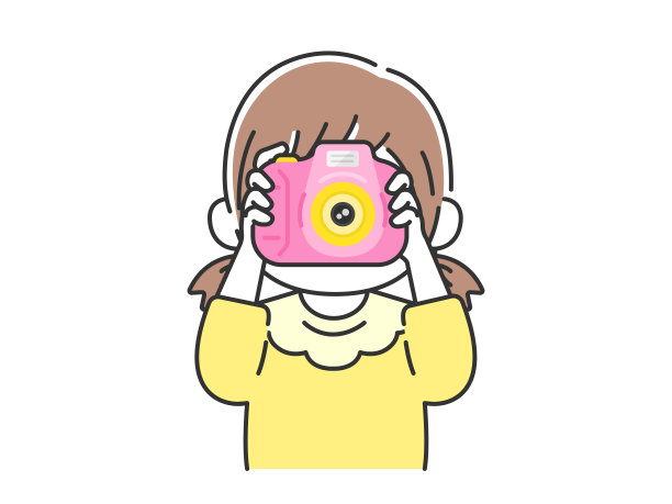 一个女孩用儿童相机拍照的插图。图片下载