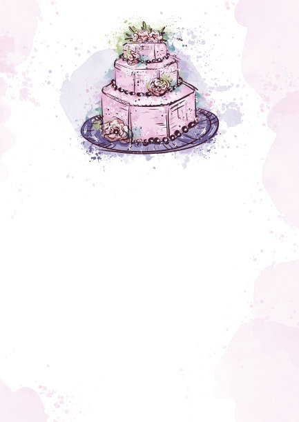婚礼蛋糕上的白色背景与水彩飞溅图片下载