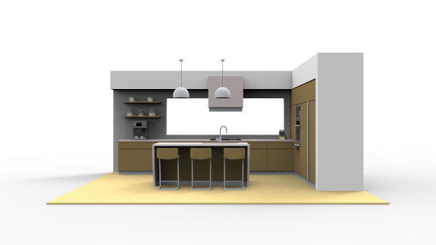3D渲染的展示厨房孤立在白色工作室背景上图片下载