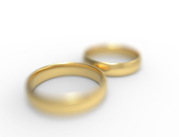 3D渲染的两个结婚戒指孤立的白色工作室背景图片下载