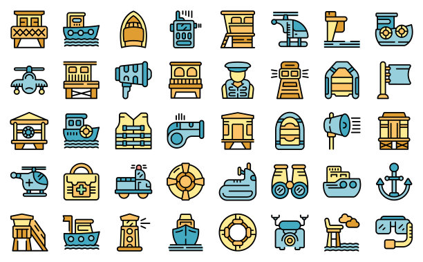 海岸警卫队图标设置矢量平坦图片下载