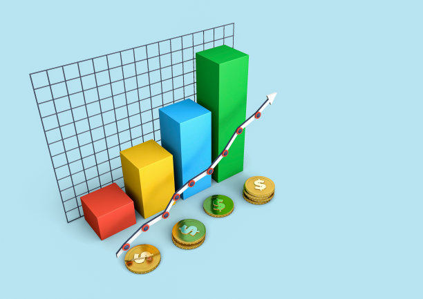 财务图表的3D插图。看涨投资图表，股票交易所，货币，硬币图片下载