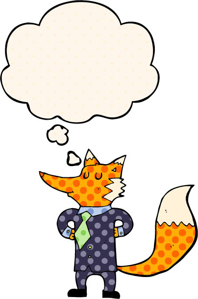 卡通狐狸商人的思想泡沫在漫画风格图片下载