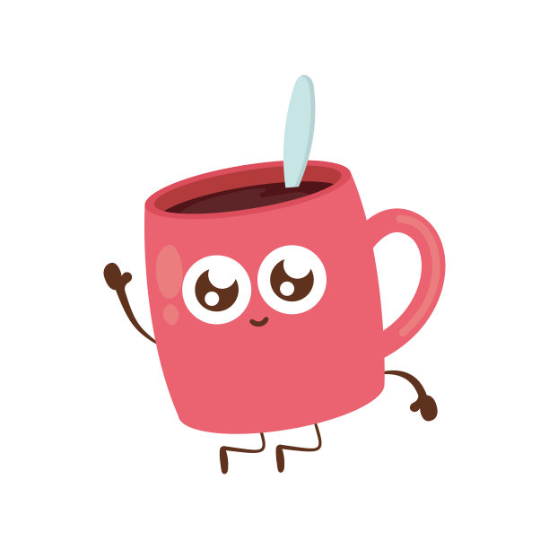 可爱的卡通情感咖啡人物贴纸在白色背景图片下载