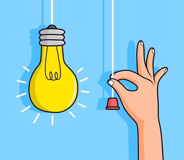 平灯泡打开和关闭与灯开关图片下载