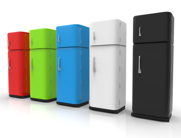 彩色冰箱的三维渲染孤立在白色背景图片下载