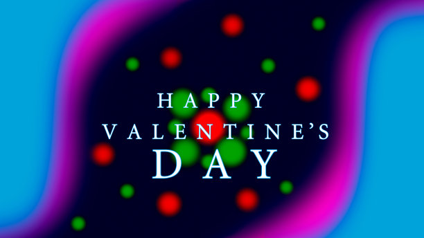 特写的白色天空颜色与快乐的情人节与天空，粉红色的颜色和彩色气泡在深蓝色的背景。图片下载