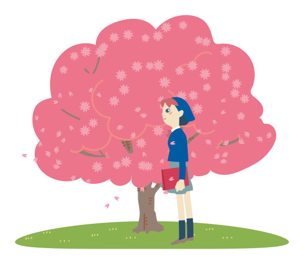 毕业典礼当天，一名穿着校服的女学生站在樱花树下图片下载