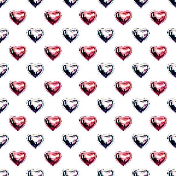 用闪闪发光的心形气球(粉色、银色、白色)制作的圆点无缝插图图片下载