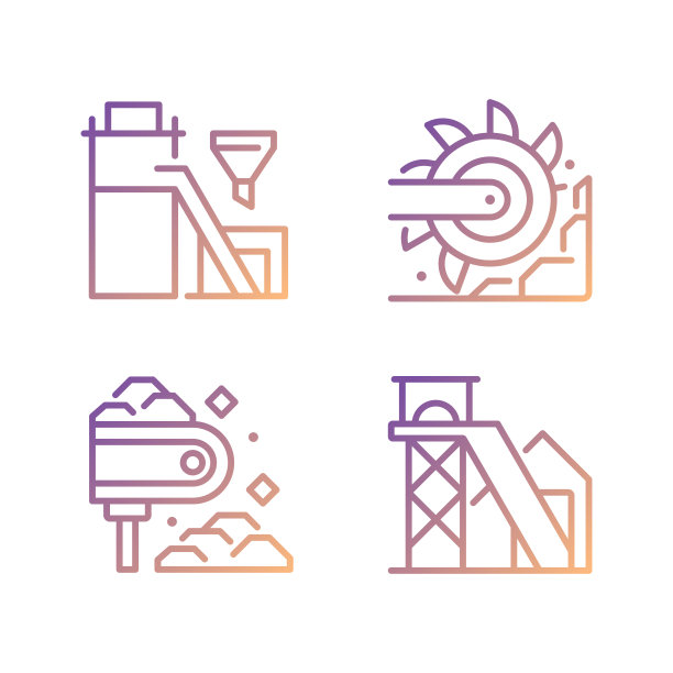 煤矿开采过程像素完美渐变线性矢量图标集图片下载