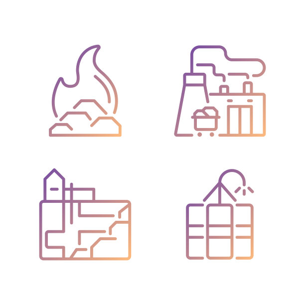 煤炭加工像素完美渐变线性矢量图标集图片下载
