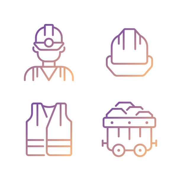 煤矿矿工防护装备像素完美渐变线性矢量图标集图片下载