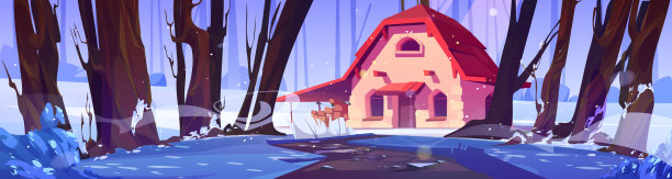 冬日森林中的梦幻小屋，古老的石屋图片下载