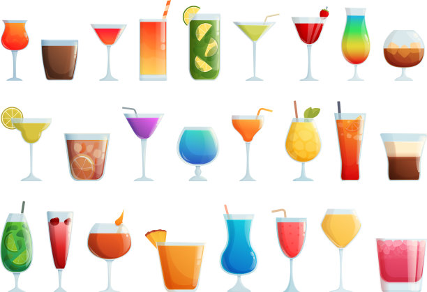 酒精鸡尾酒图标设置卡通食物图片下载