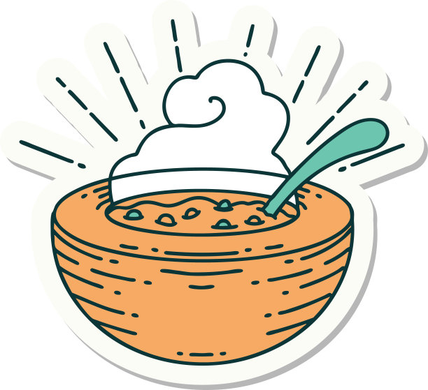 贴纸的纹身风格的碗汤图片下载