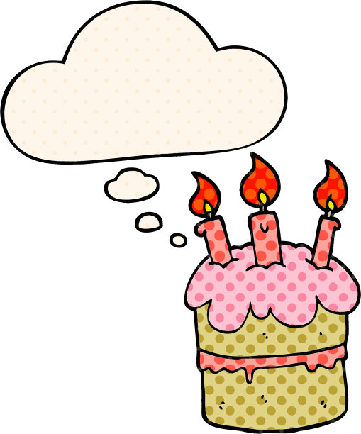 漫画风格的思想泡泡卡通生日蛋糕图片下载