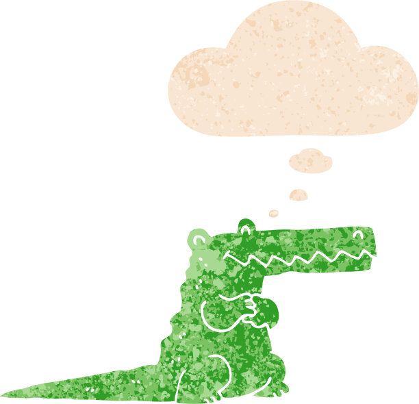 卡通鳄鱼与思想泡沫在垃圾摇滚苦恼复古纹理风格图片下载