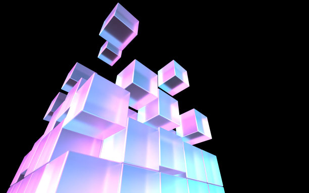 由奇妙的光线照亮的堆叠立方体的3D插图图片下载
