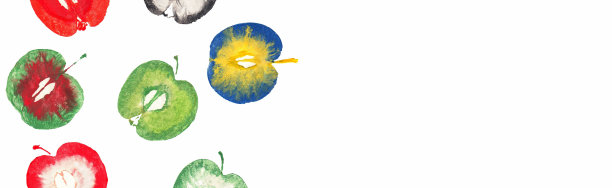 彩色苹果邮票印刷和复制空间的广告文字孤立在白色背景图片下载