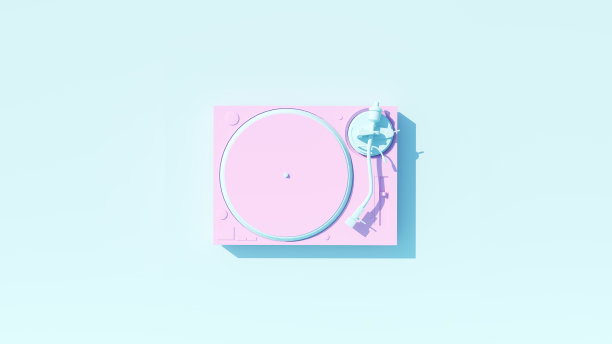 淡蓝色粉色转盘唱机80年代风格复古黑胶Z世代DJ蓝色背景图片下载