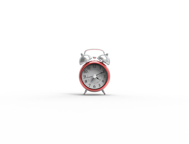 一个红色闹钟孤立在白色工作室背景的3D渲染图片下载