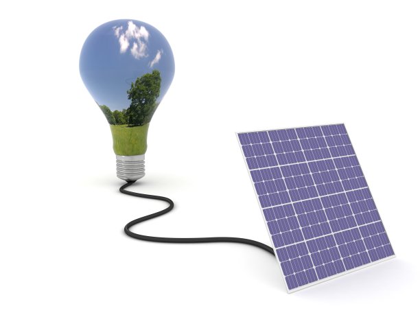 太阳能电池板可再生能源绿色灯泡技术图片下载