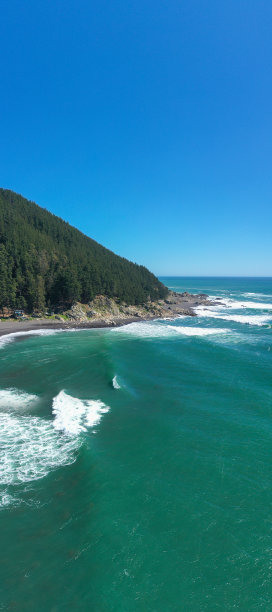 Maguillines, Constitucion, Maule，智利，垂直航空照片来自无人机，海洋，海滩和森林图片下载