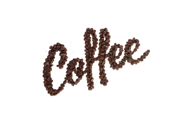 咖啡豆拼写的单词Coffee孤立在白色图片下载