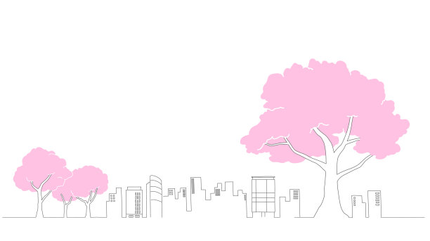 樱花树和城市背景材料图片下载