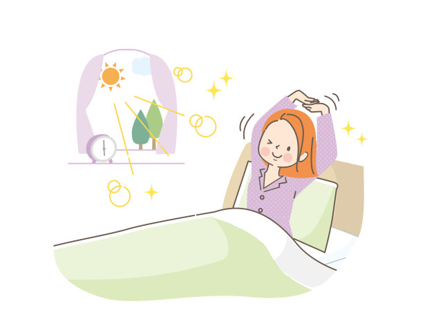 一个年轻女子早上醒来，精神焕发，伸展身体图片下载