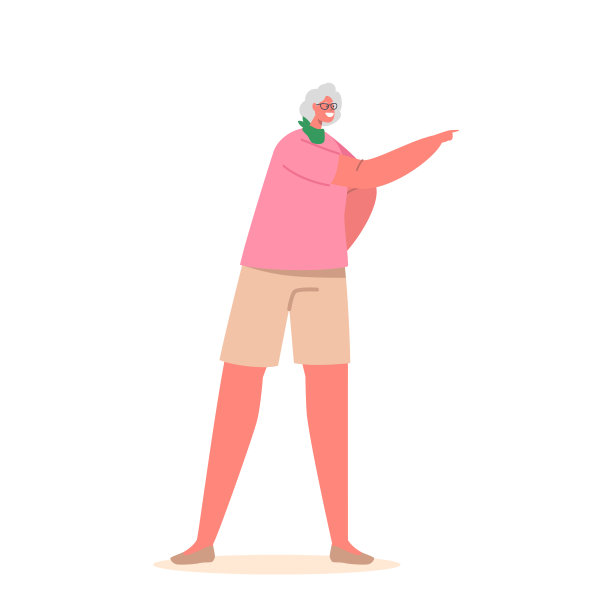 单身高级女性角色穿粉红色t恤和短裤孤立在白色背景。成熟积极的女人，奶奶图片下载