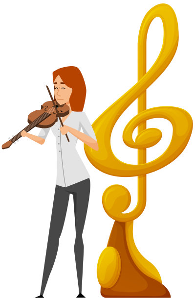 拉小提琴的音乐家。演奏古典乐器的女小提琴手站在高音谱号附近图片下载