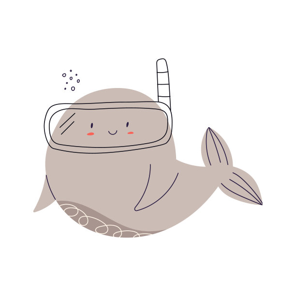 欢快的鲸鱼潜水水下，卡通平面矢量插图孤立在白色背景。图片下载