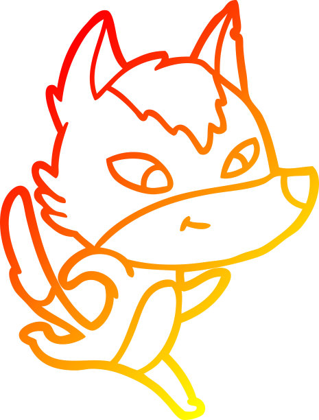 温暖的梯度线绘制友好的卡通狼奔跑图片下载