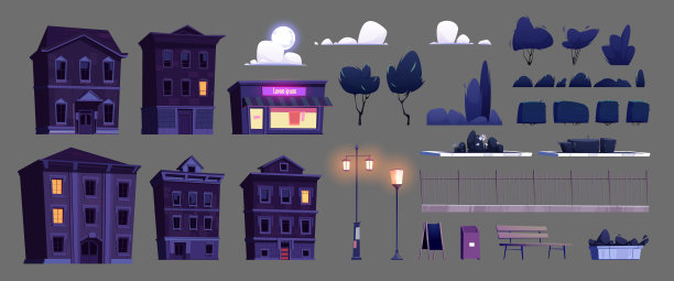 夜城建设者集卡通插图图片下载