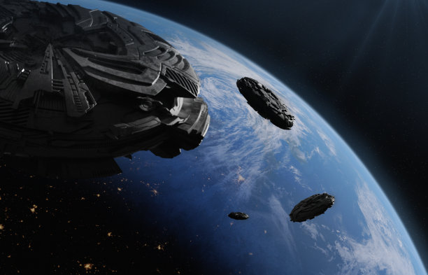 宇宙飞船和地球，3D插图图片下载