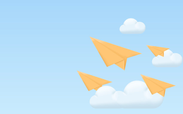 3D纸飞机与云插图图片下载