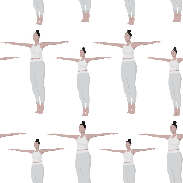 无穷无尽的图案描绘了一个女人在不同的方向伸展手臂做瑜伽图片下载