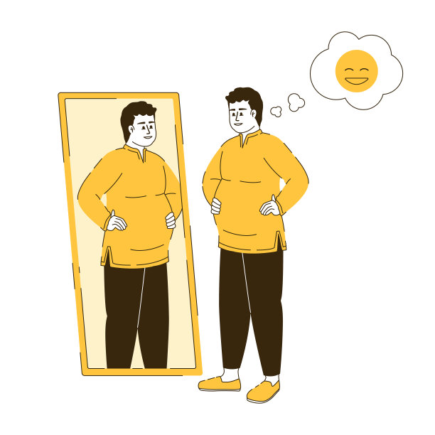 正面人在镜平色线性矢量字符图片下载