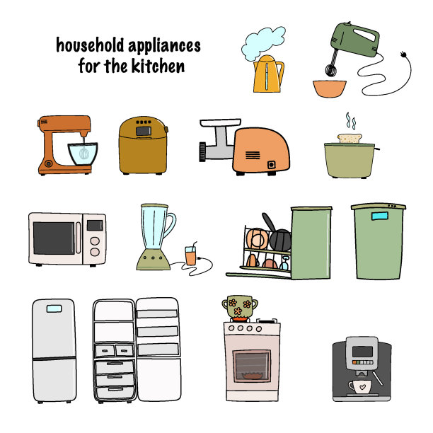 厨房的家用电器。矢量艺术图片下载