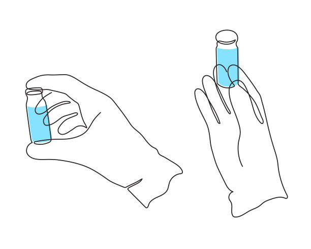 手套手握试管，一条线艺术，连续绘制轮廓。实验室分析，物质溶液，化学反应，保健。医学概念药物剂量可编辑的中风。图片下载